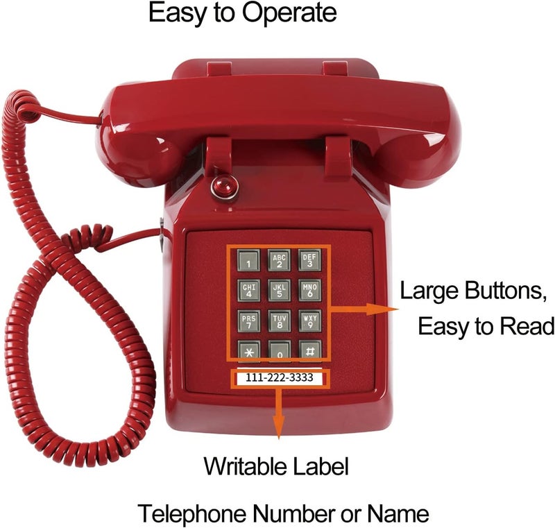 HTMengt Traditional Red Landline Phone, Retro Corded Telephone Visible Ringing Indicator, Classic 2500 Analog Desk Phone, Vintage Corded Desk Telephone Large Button, Old Red Telephone Landline for School,Home - Image 2